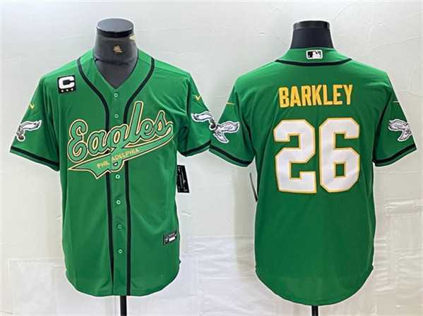 Men's Philadelphia Eagles #26 Saquon Barkley Green Gold With 3-star C Patch Cool Base Baseball Stitched Jersey,We sell and wholesale Men's Philadelphia Eagles #26 Saquon Barkley Green Gold With 3-star C Patch Cool Base Baseball Stitched Jersey on line form chian!